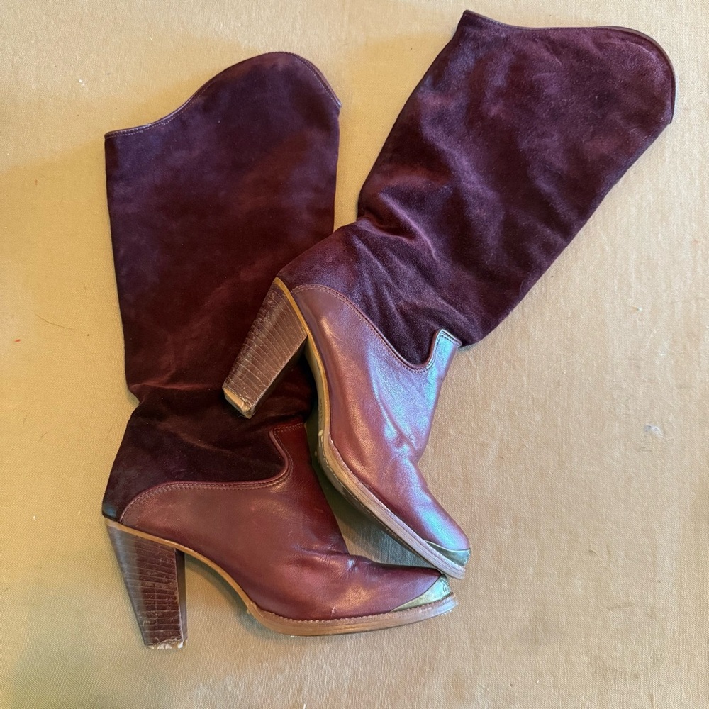 Zodiac Vintage Burgundy Leather and Suede Heeled Boots